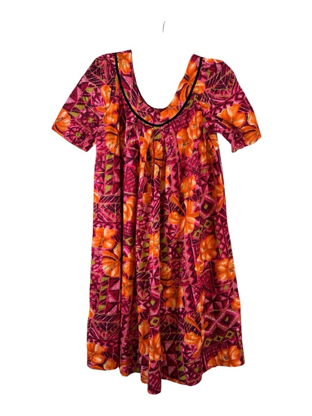 Vintage Hawaiian Pink Orange Floral Mumu Midi Dress Womens S Casual Tropical